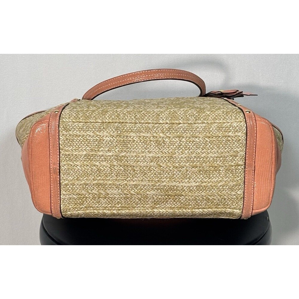 Coach Alexandra Straw Studded Tote Bag In Natural/Coral Peach F21959 - Picture 7 of 12